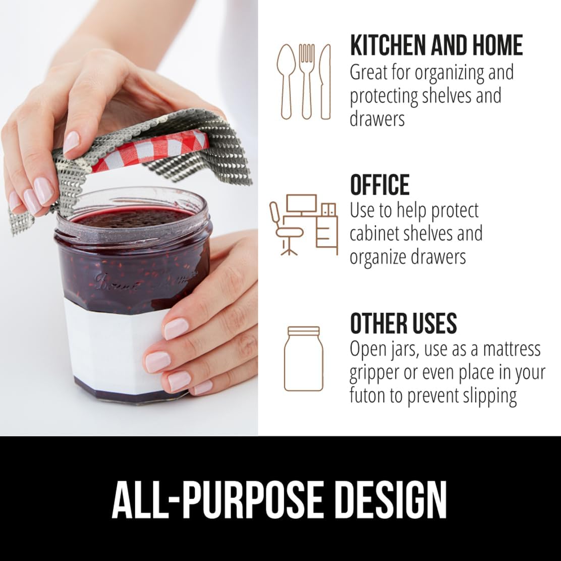 GORILLA GRIP powerGRIP Drawer Shelf and Cabinet Liner, Thick Strong Hold, Non-Adhesive Liners Protect Kitchen Cabinets and Cupboard, Bathroom Drawers, Easy Install, Breathable Mat, 20" x20', Gray