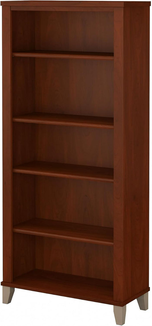 Bush Furniture WC81765 Bookcase, Bookshelf, Large Book Living Room, Home Office, or Entryway, Tall 5 Shelf, Hansen Cherry