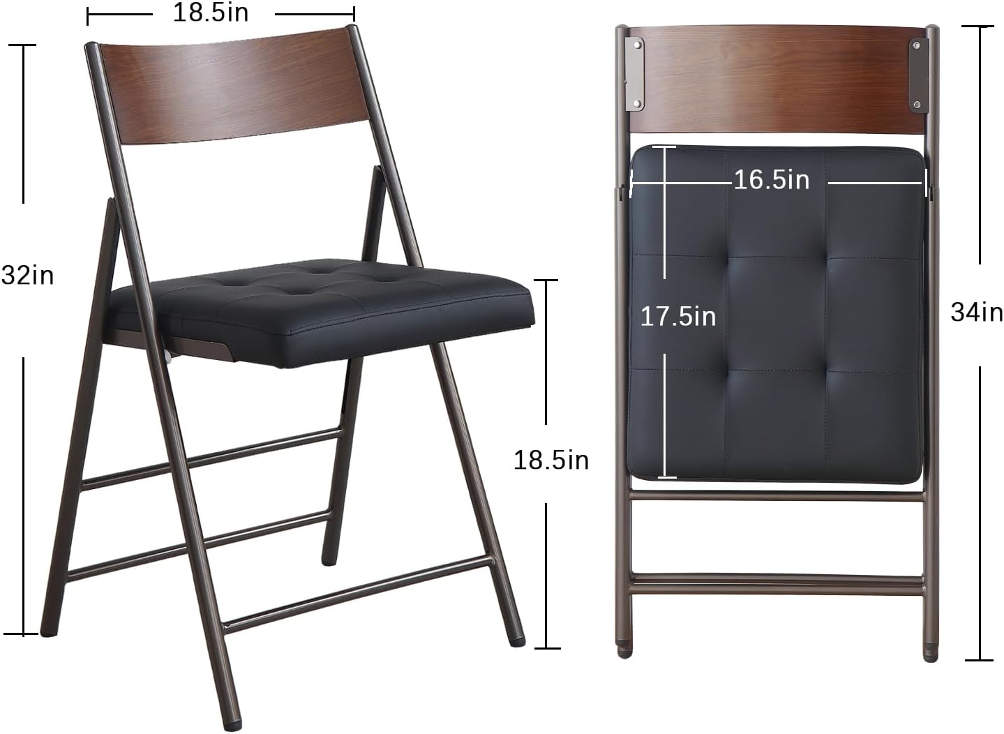 2 Pack Folding Chairs with Thick Padded Seat,Heavy Duty Steel Frame Foldable Dining Chairs with Soft Cushion Set of 2,Portable Indoor Outdoor for Home Kitchen,Office,Events,Wedding(Black)