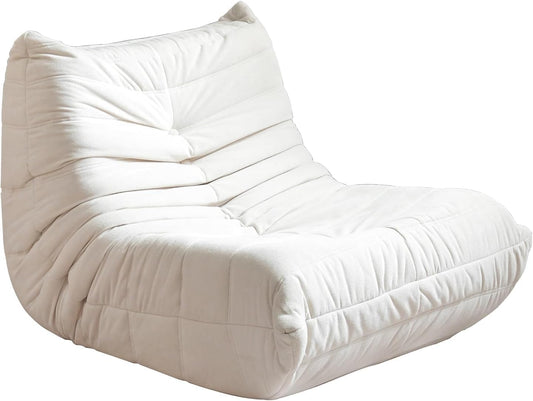 Bean Bag Chair - Memory Foam Bean Bag Chair for Adults, Comfy High-Resilience Single Sofa, Small Space Floor Chair, Chaise Lounge for Living Room, Bedroom (Beige, Wrinkles)