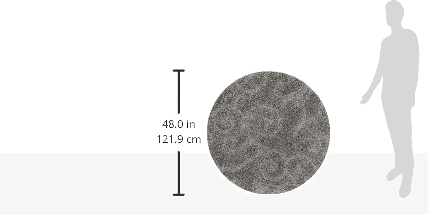 SAFAVIEH Florida Shag Collection Area Rug - 4' Round, Grey, Scroll Design, Non-Shedding & Easy Care, 1.2-inch Thick Ideal for High Traffic Areas in Living Room, Bedroom (SG455-8013)