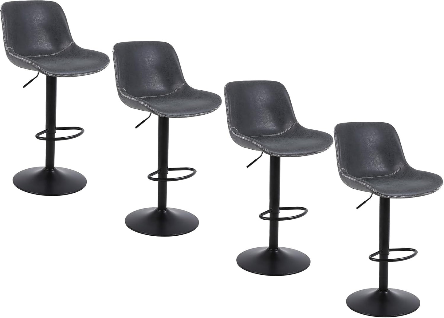 Bar Stools, Swivel Counter Height Barstools with Back, Adjustable Modern Bar Chairs, Tall Armless PU Leather Kitchen Island Stool (Black 02, Set of 4)