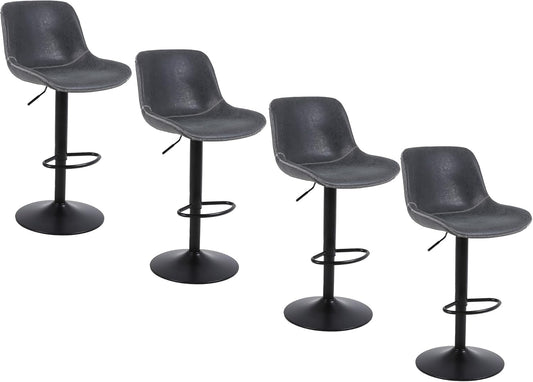 Bar Stools, Swivel Counter Height Barstools with Back, Adjustable Modern Bar Chairs, Tall Armless PU Leather Kitchen Island Stool (Black 02, Set of 4)