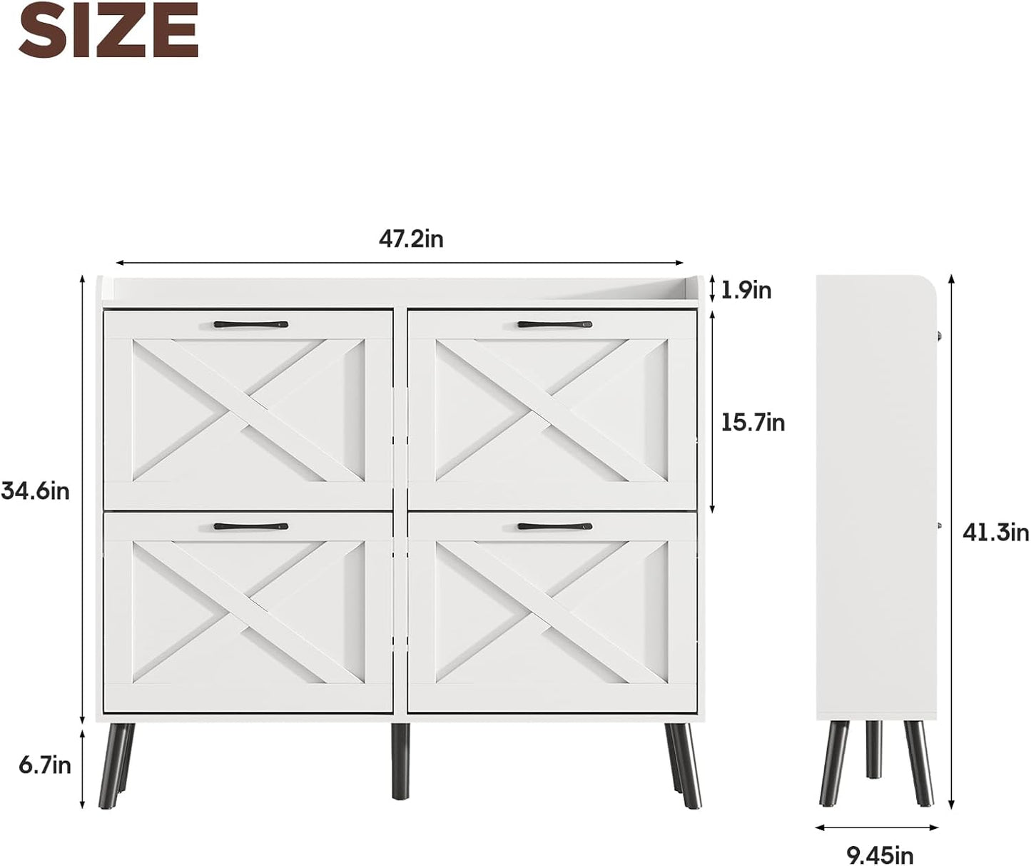 Maupvit Large Shoe Storage Cabinet with 4 Flip Drawers, Narrow Shoe Cabinet for Entryway with Wooden Legs, Freestanding Hidden Shoe Rack Organizer ＆ Metal Hinges, White