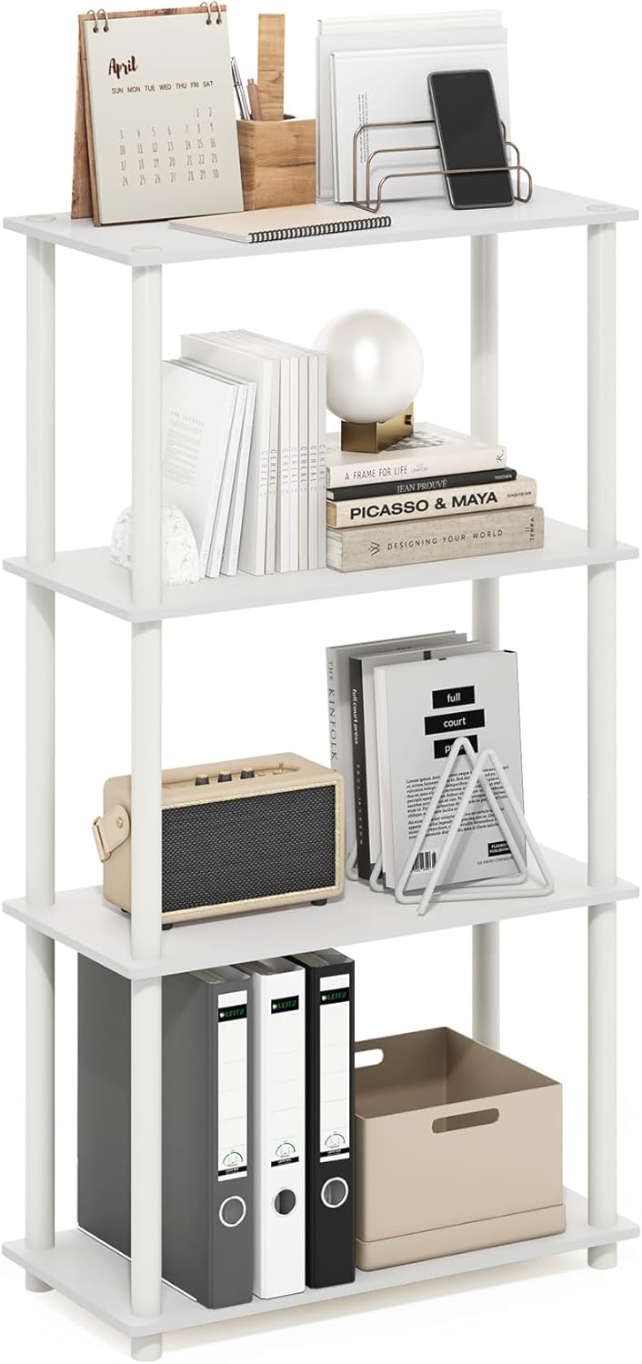 Furinno Turn-N-Tube 4-Tier Multipurpose Shelf Display Rack, White/White