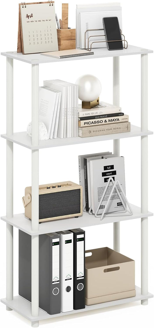 Furinno Turn-N-Tube 4-Tier Multipurpose Shelf Display Rack, White/White