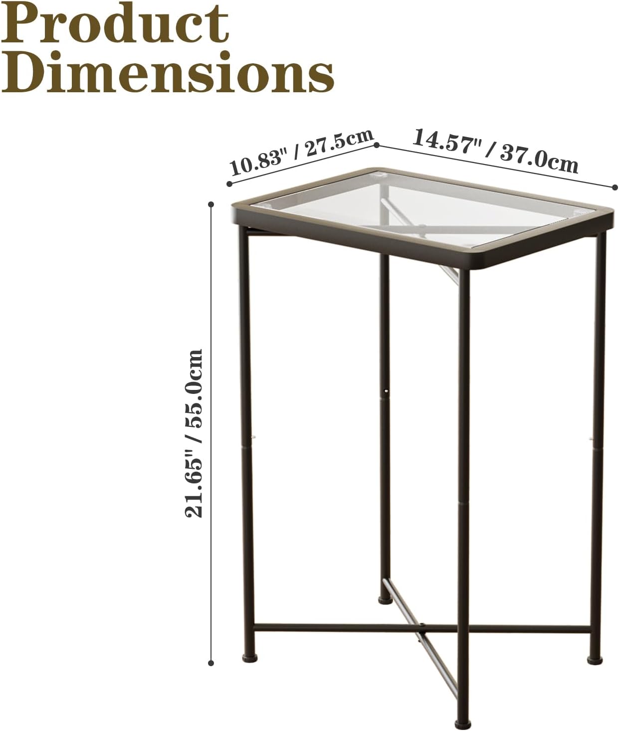 Garden 4 you Small Side Table, Glass End Table, Outdoor Side Table with Metal Frame, Mini Bedside Table for Living Room, Bedroom, Patio, Small Space, Black