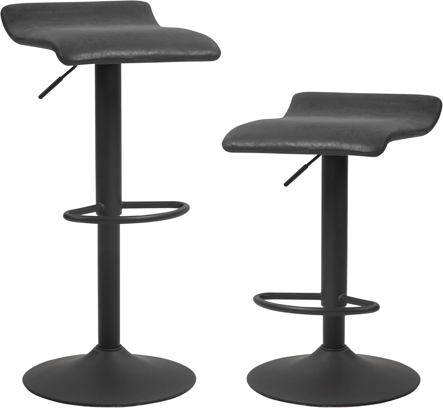 Finnhomy Bar Stools Set of 2 Counter Height, Swivel Barstools with Footrest and Backless, Height Adjustable Rustic Bar stools for Kitchen, Vintage Leather, Retro Black