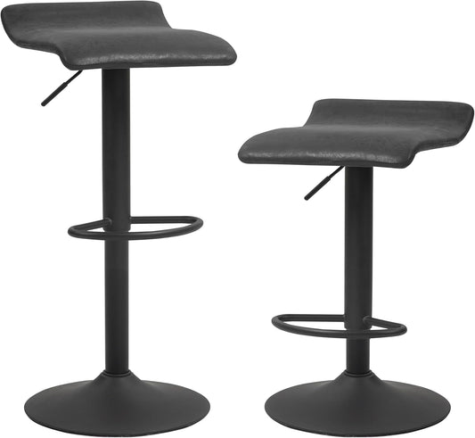 Finnhomy Bar Stools Set of 2 Counter Height, Swivel Barstools with Footrest and Backless, Height Adjustable Rustic Bar stools for Kitchen, Vintage Leather, Retro Black