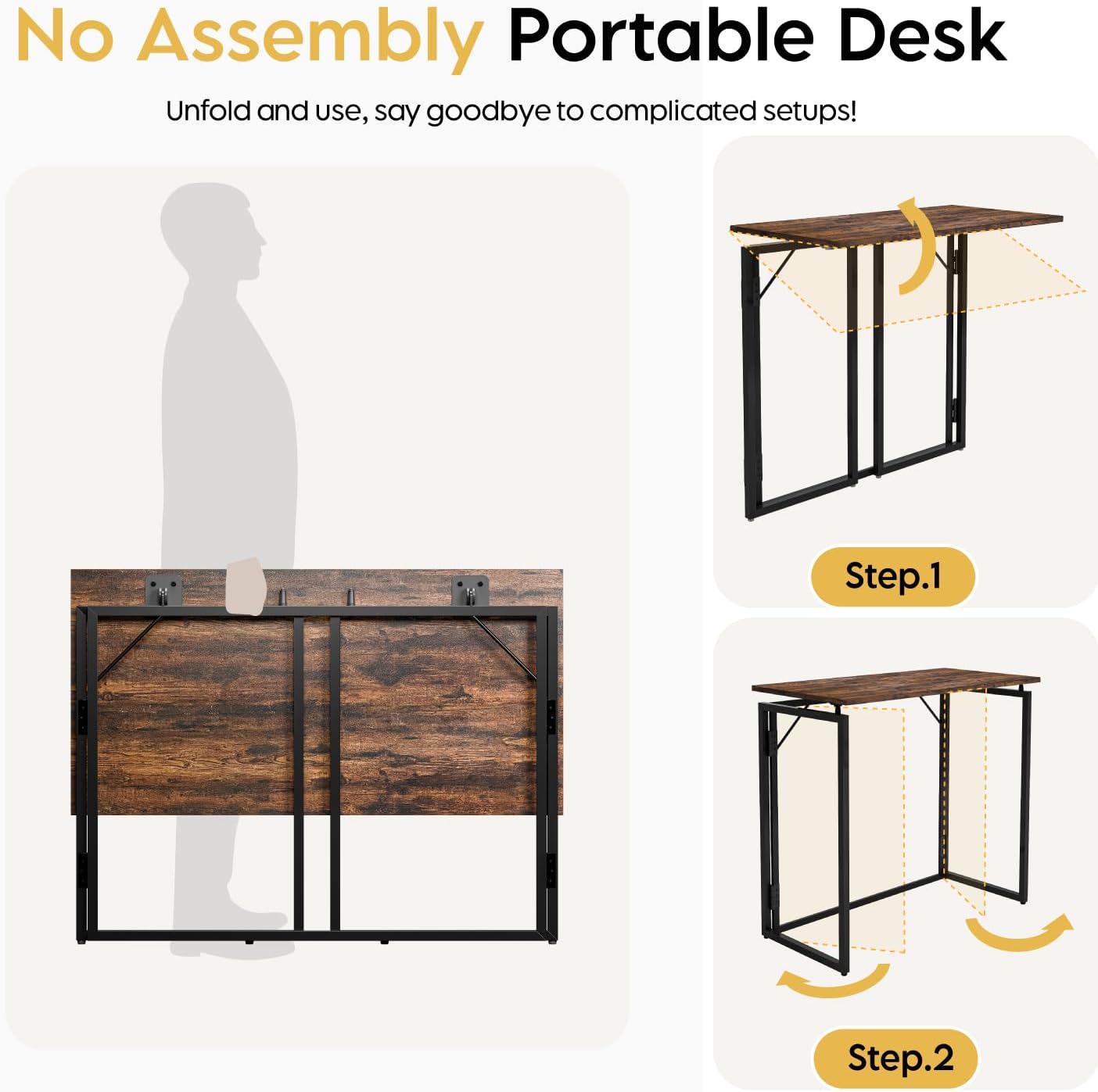 Folding Desk 30 Inch - No Assembly Small Foldable Desk for Small Space Minimalist, Space Saving Collapsible Compact Desks Portable Table for Craft, Writing, Study and Work