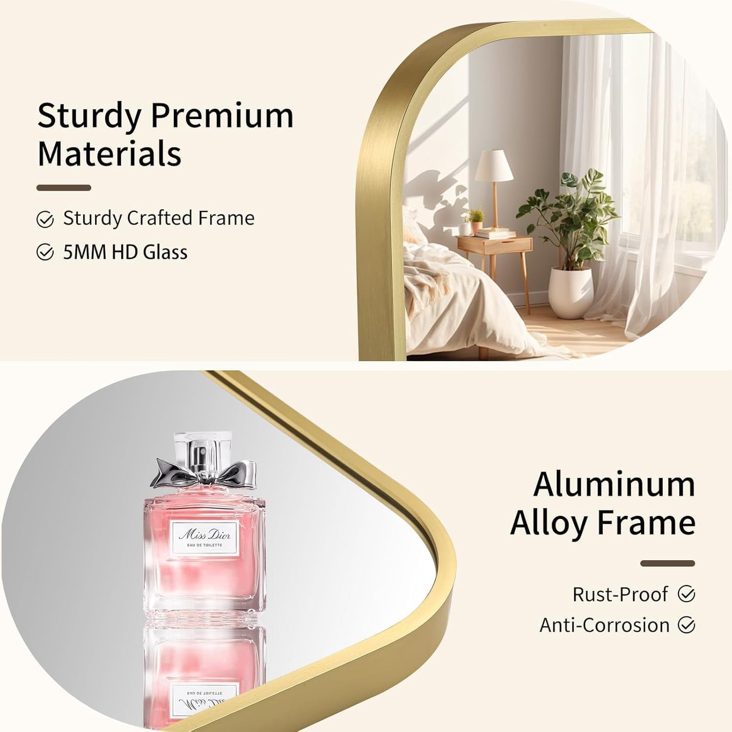 Gold Bathroom Mirror, 22x30 Inch Aluminum Frame Rectangle Mirror, Anti-Rust, Tempered Glass, Wall Mirror for Over Sink, Vanity, Bedroom, Entryway, Horizontal/Vertical