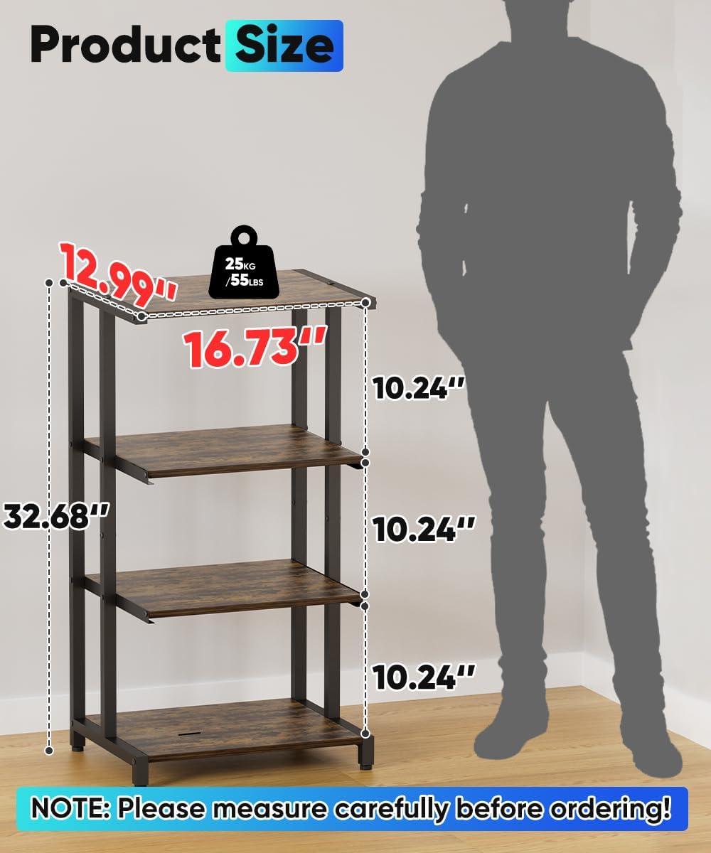 4-Tier Wooden Media Stand, AV Media Stand Corner Shelf for TV Accessories/Audiovisual Equipment/Optical Disc/PS4, Audio Storage Rack for Living Room, Gaming Room, Music Studio, Black