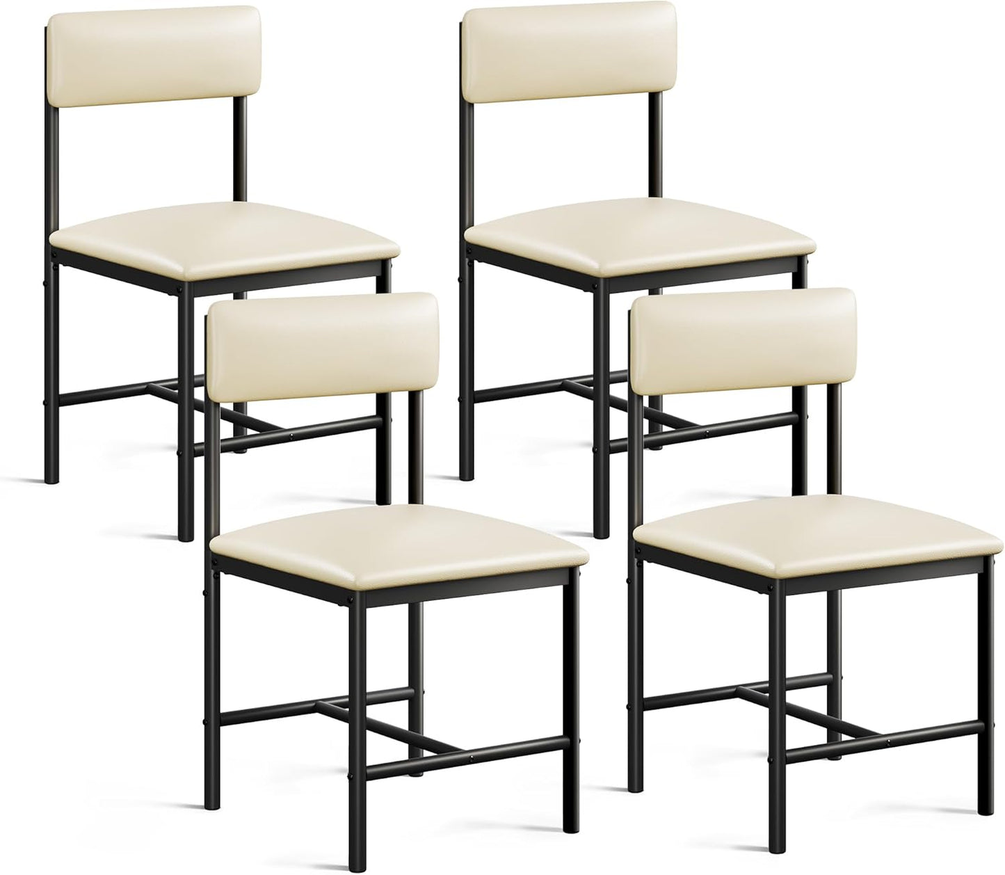DWVO Dining Room Chairs Set of 4 White Modern Upholstered Dining Chairs Faux Leather Restaurant Chairs with Metal Legs for Living Room Kitchen 4 Pack, White