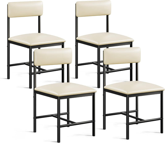 DWVO Dining Room Chairs Set of 4 White Modern Upholstered Dining Chairs Faux Leather Restaurant Chairs with Metal Legs for Living Room Kitchen 4 Pack, White