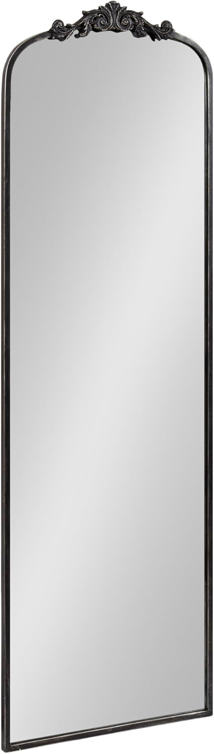 Kate and Laurel Arendahl Vintage Arched Tall Panel Mirror, 18 x 58, Antique Black, Traditional Baroque Full Length Mirror with Ornate Garland Inspired Crown for Bedroom Body Mirror Decor