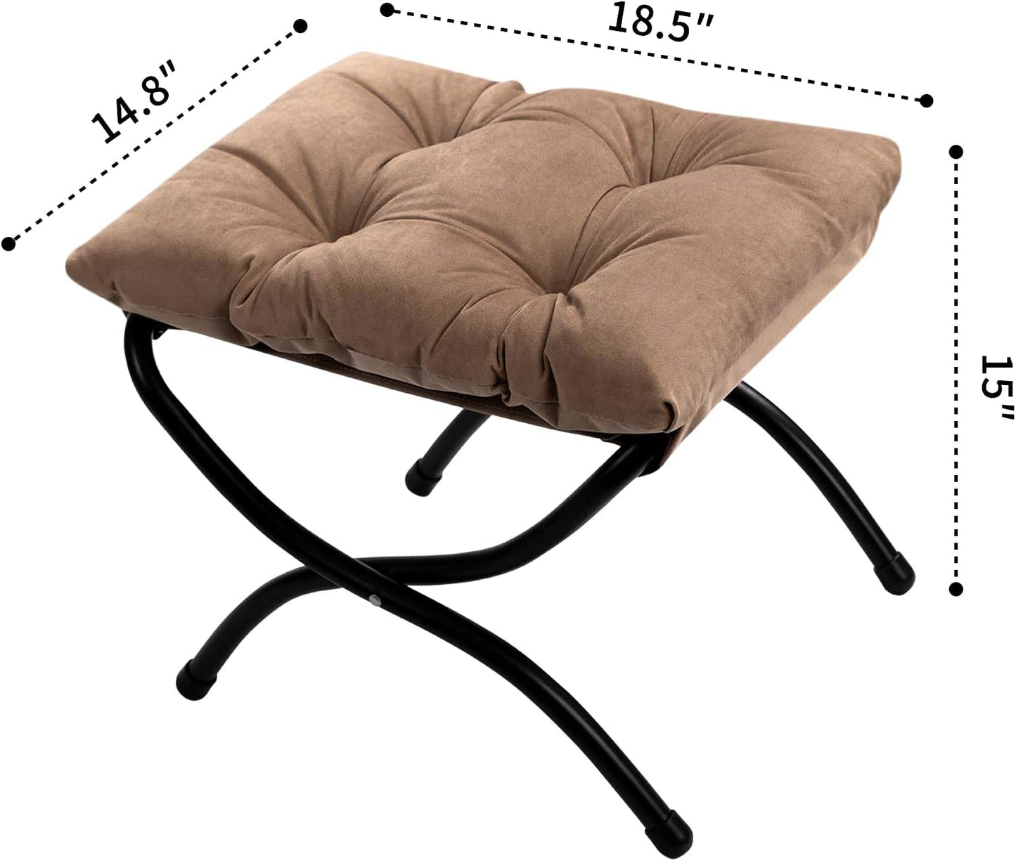 HollyHOME 15"(H) Folding Footrest Stool, Upholstered Small Foldable Ottoman, Accent Padded Sofa Foot Stool for Lazy Chair, Metal Frame Portable Foot Rest Ottoman for Living Room, Bedroom, Dark Brown