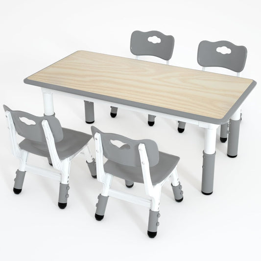 Kids Table and 4 Chairs Set，Height Adjustable Children Table & Chair，Toddlers Study Multi-Activity Table with 47.2"x23.6" Wipe-Clean Desktop，for Classrooms, Homes & Daycares