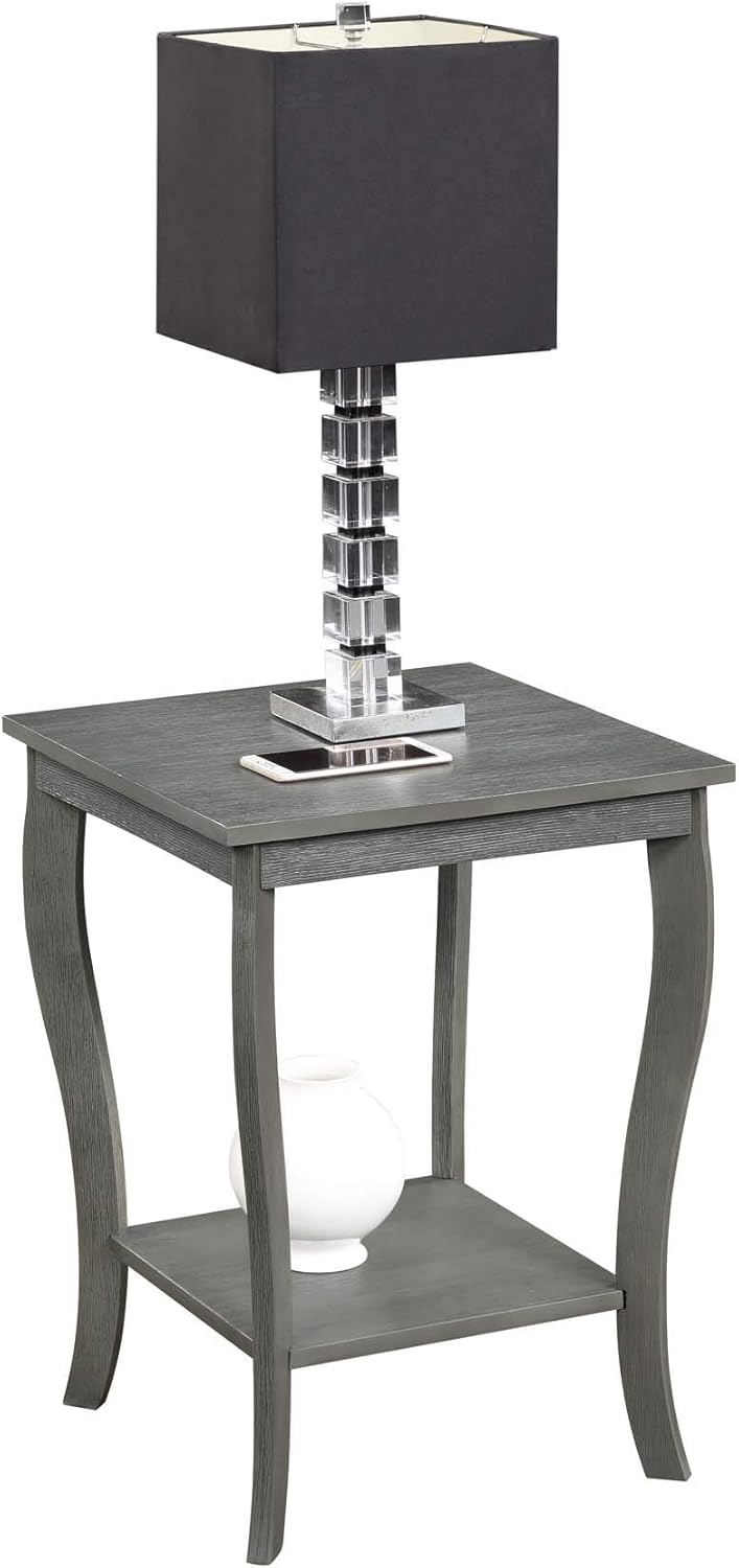 Convenience Concepts American Heritage Square End Table with Shelf, Wirebrush Dark Gray