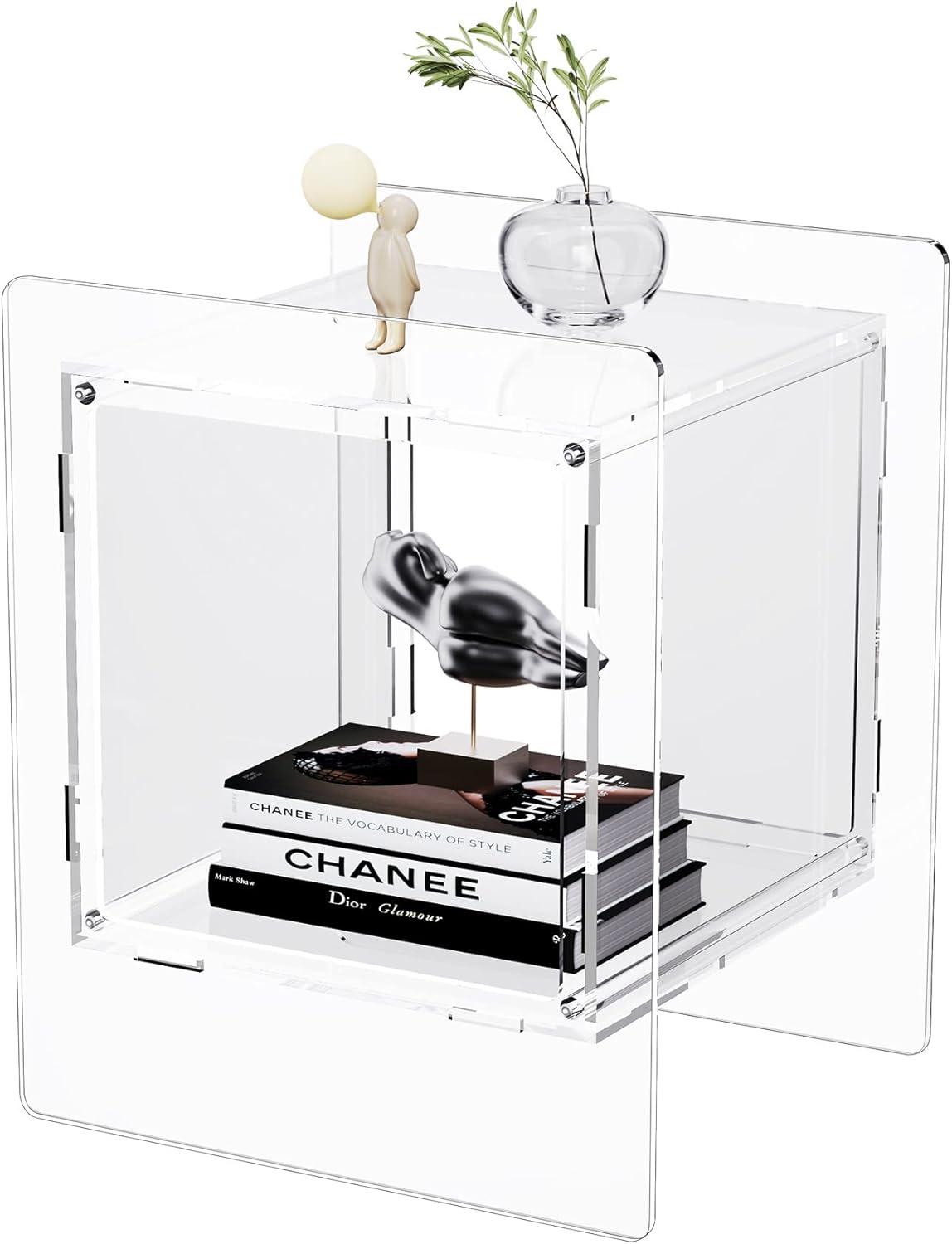 Acrylic Nightstand Colorful Bedside Table with Open Storage Shelf,Clear Side Table for Living Room (1, Clear)