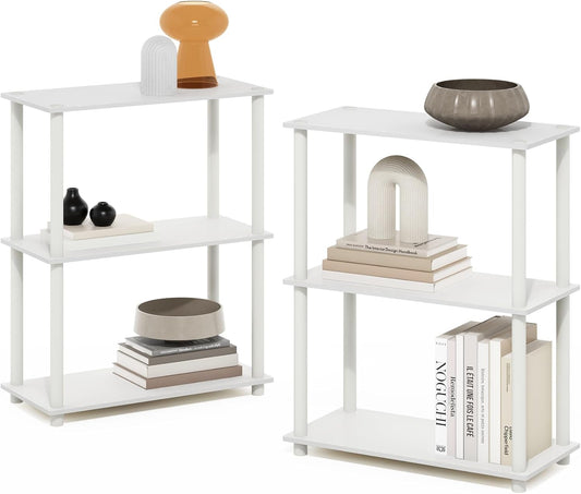 Furinno Turn-N-Tube 3-Tier Compact Multipurpose Shelf Display Rack, White/White, Set of 2