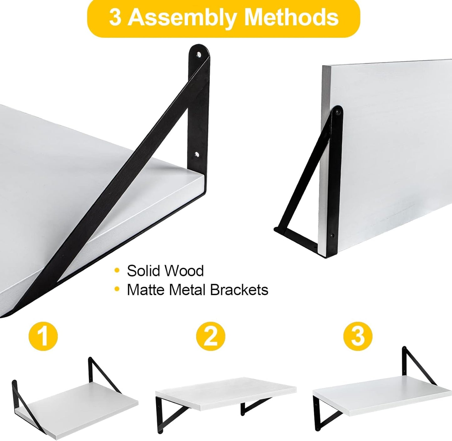 SAUMONIERES Floating Shelves Bookshelf for Bedroom Bathroom Living Room Wood Wall Mounted Wide Deep Storage, White Painted Shelves Set of 2