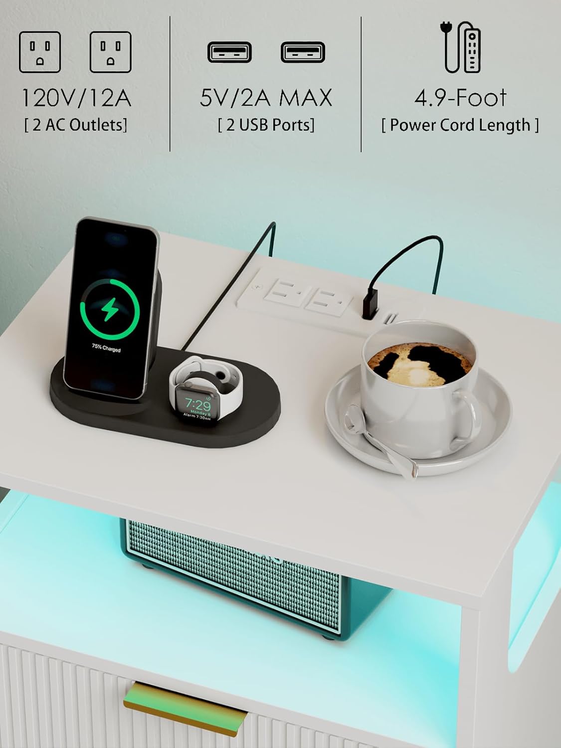 Nightstand, Modern Bedside Table with 2 Storage Drawer and Open Wood Shelf for Bedroom and Small Spaces, Night Stand with Solid Wood Legs (White-Outlet)