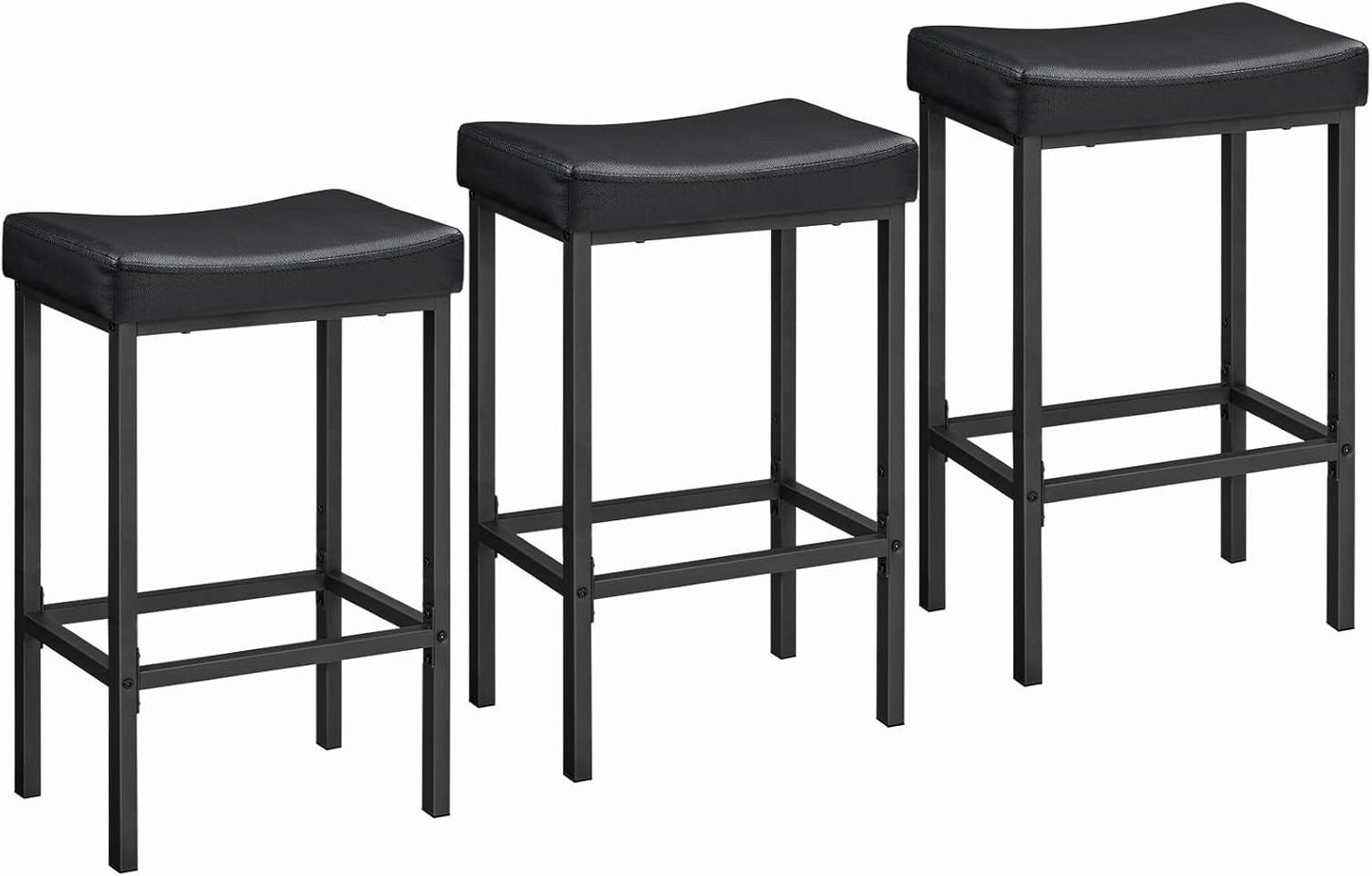 HOOBRO Bar Stools,Set of 3 Bar Chairs, Counter Height Bar Stools, Saddle Stools, Set of 3 Kitchen Stools, 24.8" Barstools, 2.4" Thick Upholstery, for Kitchen, Dining Room, Cafe, Black BB10BYP301