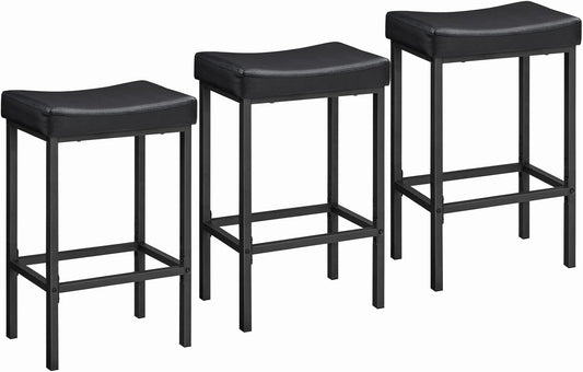 HOOBRO Bar Stools,Set of 3 Bar Chairs, Counter Height Bar Stools, Saddle Stools, Set of 3 Kitchen Stools, 24.8" Barstools, 2.4" Thick Upholstery, for Kitchen, Dining Room, Cafe, Black BB10BYP301