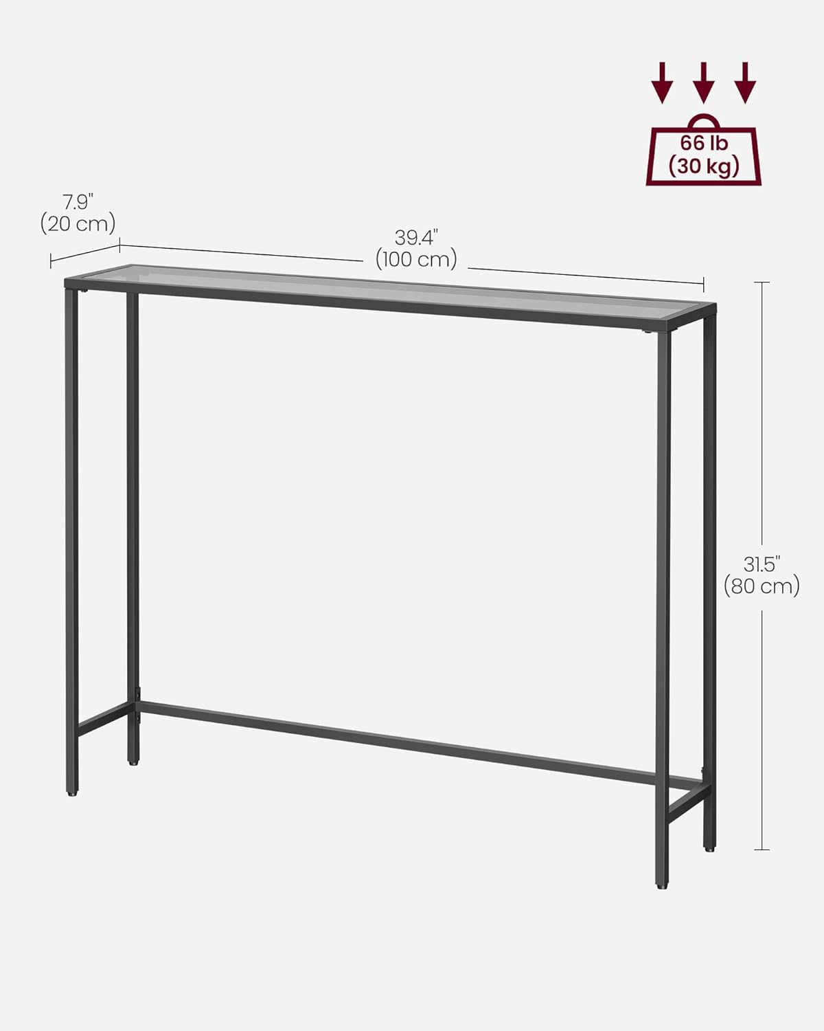 VASAGLE Entryway Table, Console Table, Tempered Glass Tabletop, Modern Sofa Table, Easy Assembly, with Adjustable Feet, for Living Room, Entryway, Ink Black and Slate Gray ULGT132B01
