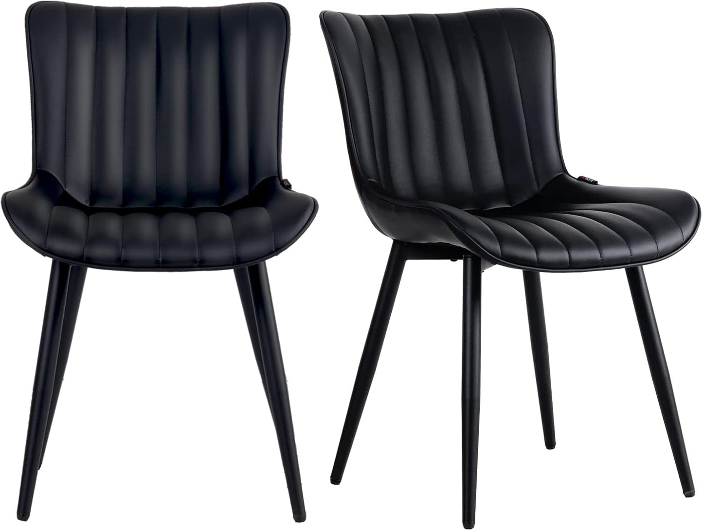 YOUNUOKE Black Dining Chairs Set of 2, Mid-Century Modern Faux Leather Upholstered Armless Kitchen Chairs, Metal Legs, 300 LBS Capability, Minimalist Accent Chair for Living Room