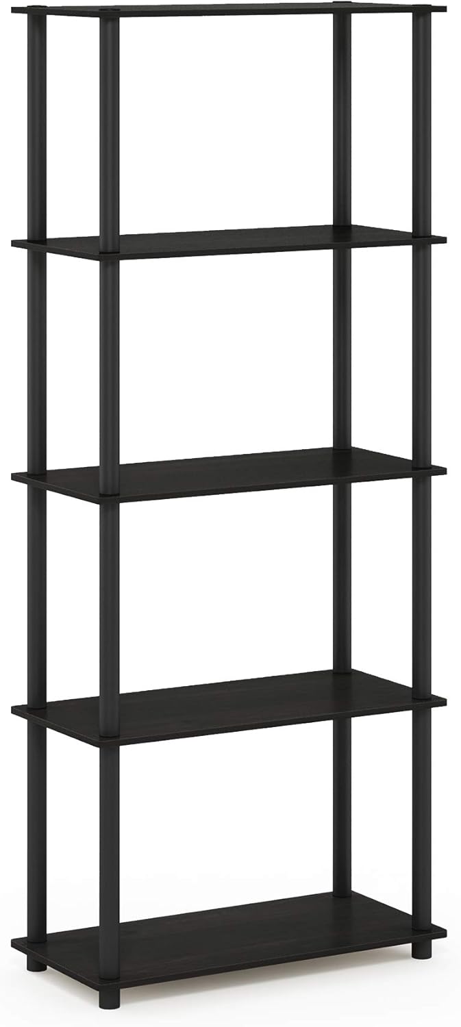 Furinno Turn-N-Tube 5-Tier Multipurpose Shelf / Display Rack / Storage Shelf / Bookshelf, Round Tubes, Espresso/Black