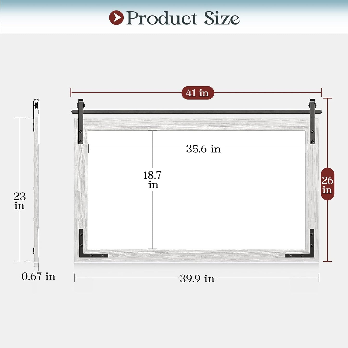 Farmhouse Mirror for Bathroom, 41"x26" White Rustic Bathroom Mirror with Wood Framed Decorative, Rectangle Barn Door Vanity Mirrors for Wall Entryway, Living Room, Courtyard