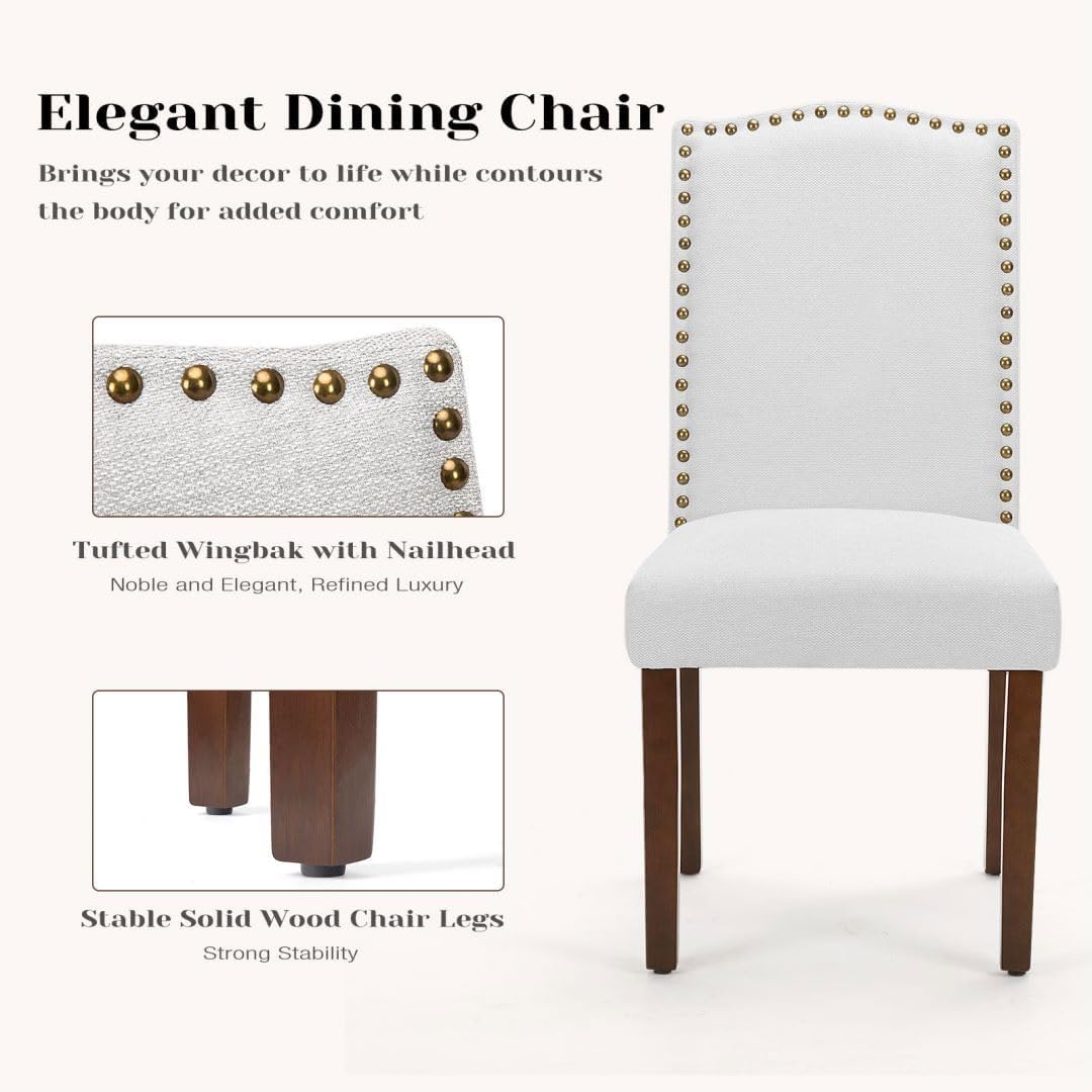 Kitchen Chairs Set of 2 Modern Upholstered Fabric Seat with Nailhead Trim and Ergonomic Lumbar Support for Living Room and Rustic Farmhouse Dining Area, Grey