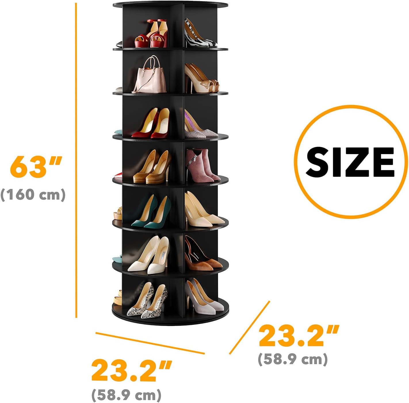 SpaceAid Black 7-Tier Spinning Rotating Shoe Rack Organizer, Shoe Display Tower Lazy Susan, Revolving Shoes Rack StorageOrganization, 360 Vertical Bags Holder Rotate Organizer