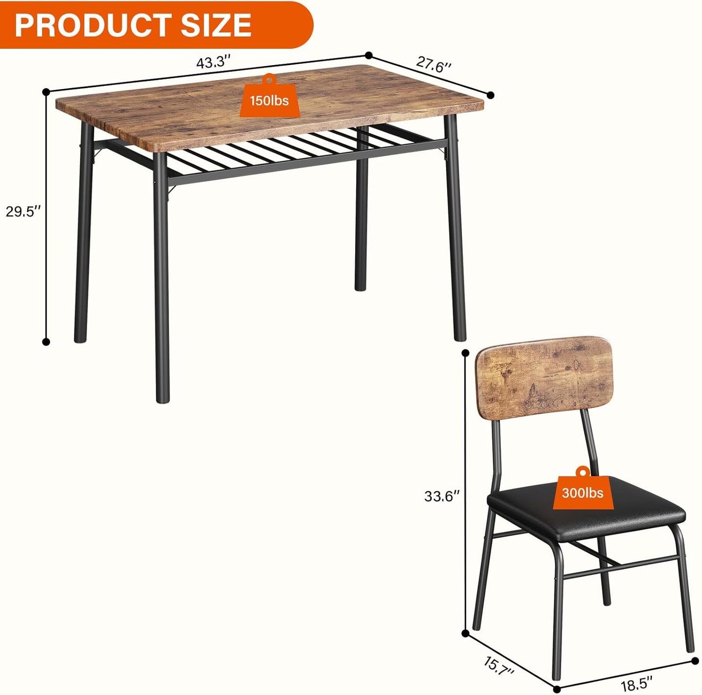 GAOMON 5-Piece Dining Table Set for 4, Wood Kitchen with Built-in Storage Rack,Small Kitchen Table with Upholstered Chairs and Metal Frame for Small Spaces, Retro Color