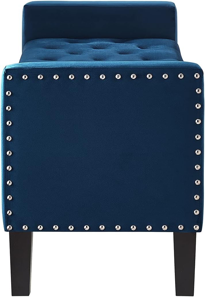 24KF Velvet Modern Upholstered Tufted Button Storage Bench with Arms for Bedroom,Entryway Living Room Soft Padded Seat-Navy