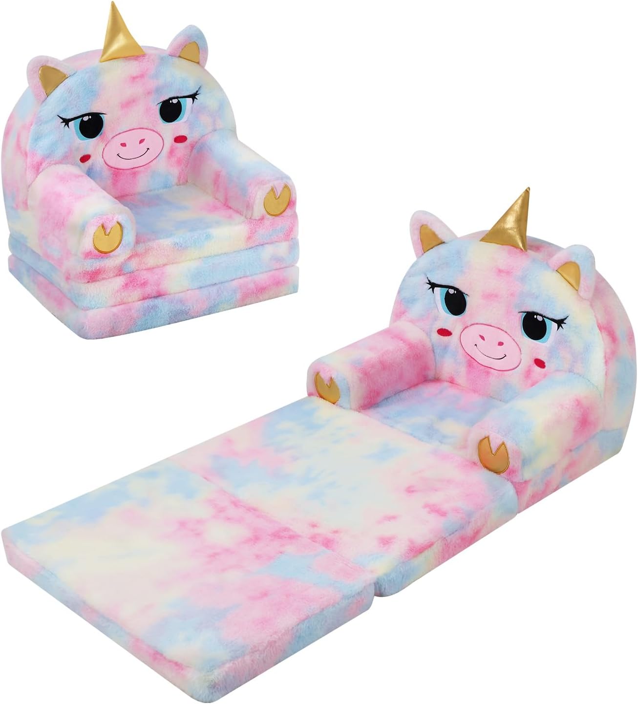 Kids Couch Comfy Foldable Kids Sofa to Lounger 2 in 1 Toddler Chair Plush Baby Sleeper Chair for Playing and Napping, Birthday Gifts for Boys and Girls