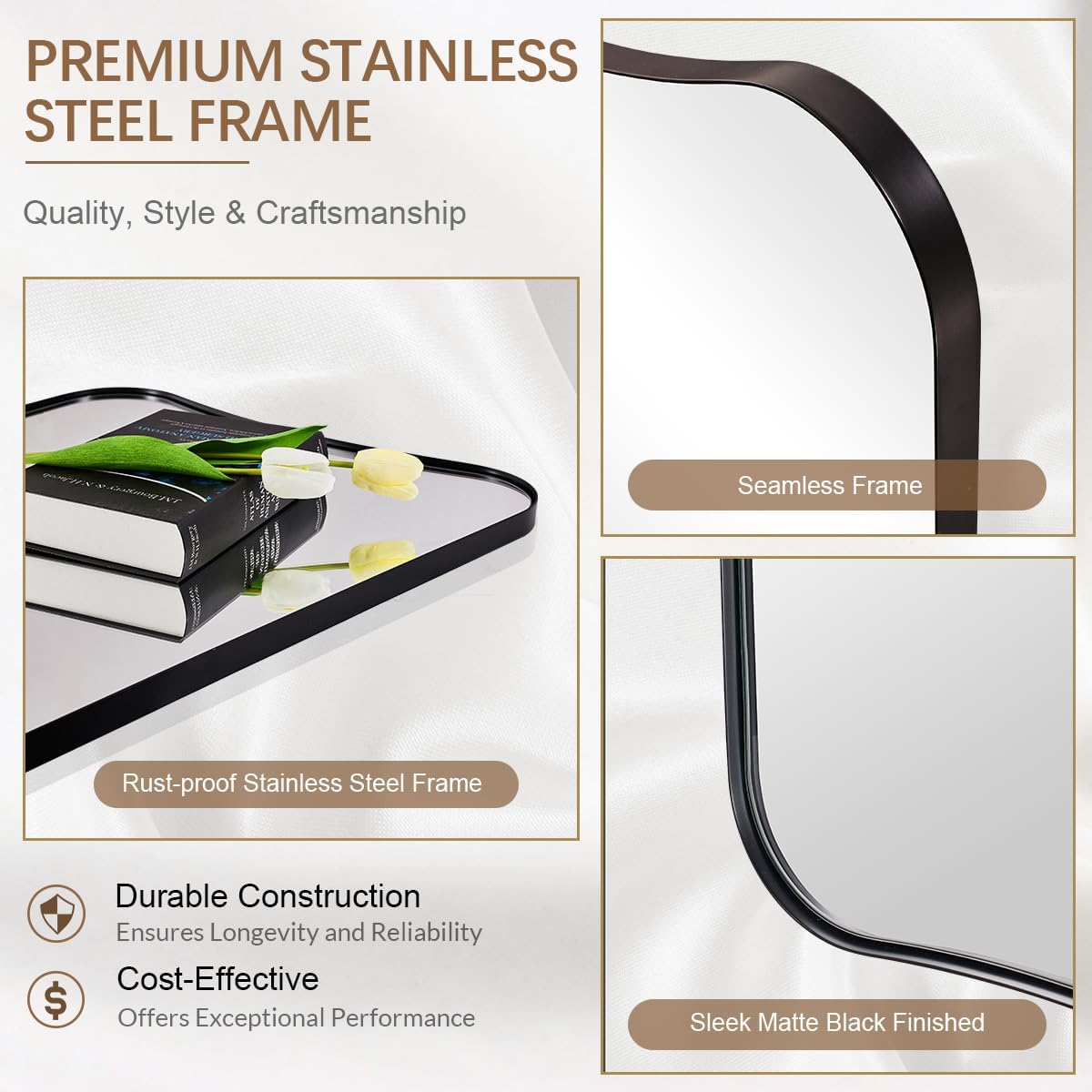 ANDY STAR Matte Black Bathroom Mirror, 24x32 Inch Asymmetrical Wall Mirror, Premium Stainless Steel Framed Mirror with Sophisticated Design, Ideal for Home Decor