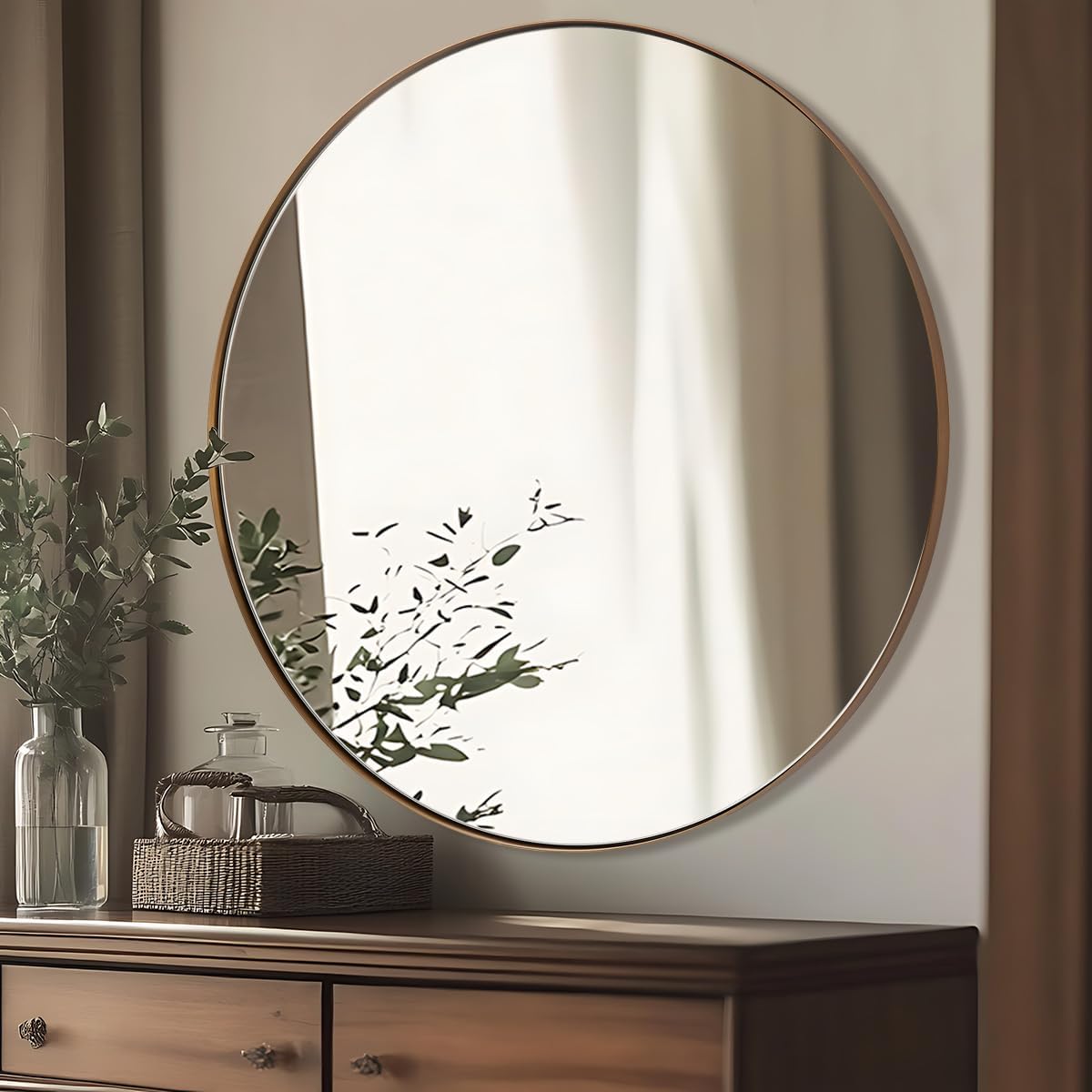 ANDY STAR Bronze Round Mirror 36 inch, Oil Rubbed Bronze Round Mirror in Metal Frame, Anti-Rust Large Bronze Vanity Mirror, HD Reflection, Wall-Mounted