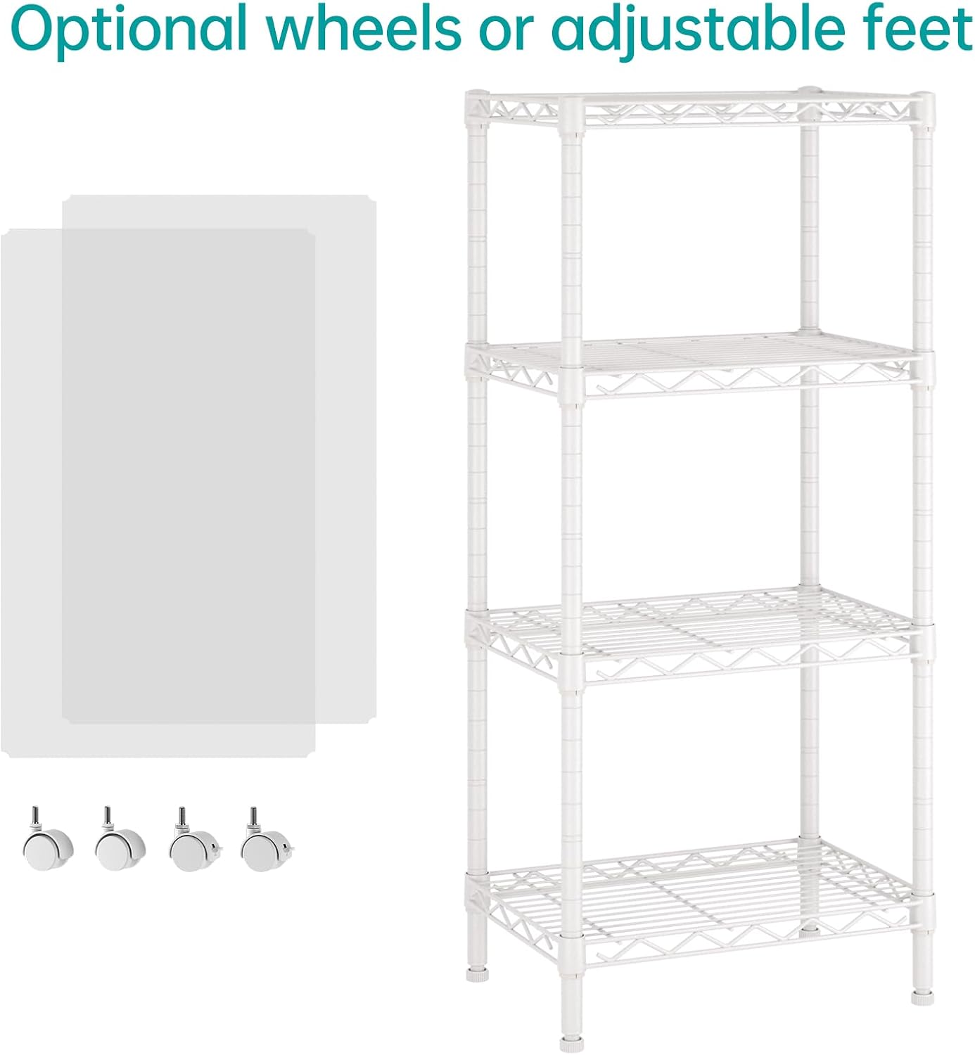 SINGAYE 4 Small Shelves Storage Shelf Wire Shelving Unit Metal Shelf Adjustable Organizers Storage Shelving with Wheels for Bathroom Laundry Room Kitchen Pantry11.5”D x 17.3”W x 44.5”H White