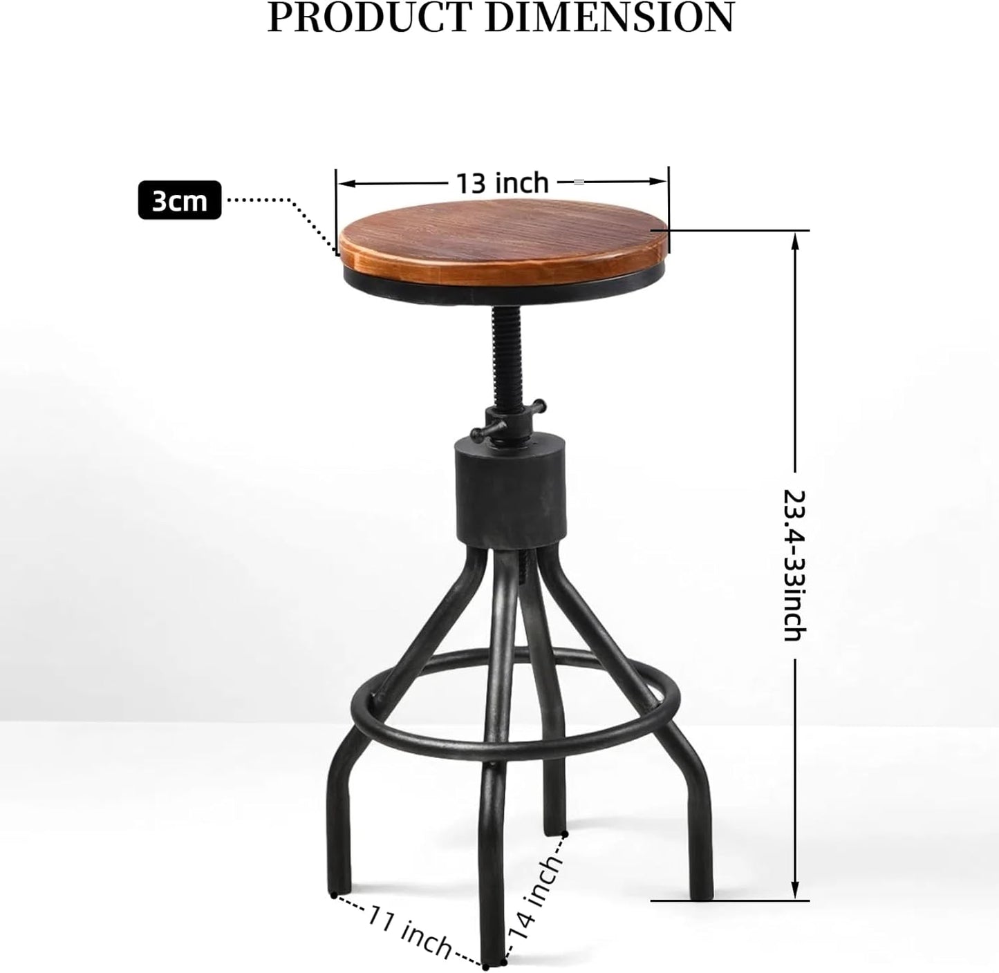 Set of 2 Industrial Bar Stool-Vintage Counter Dining Chair-Swivel Stools-Tall Height Adjustable 22-33"