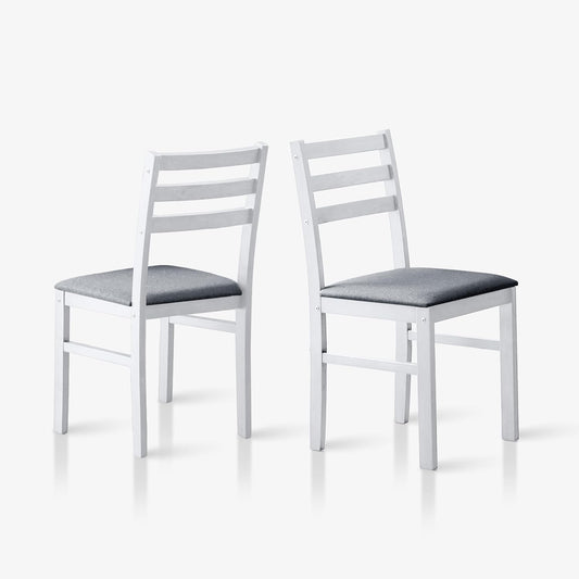 Livinia Seattle Modern Farmhouse Kitchen Dining Room Chair Set of 2, Solid Wood Fabric Upholstered Cushion Seat Wood Ladder Back Chairs (White)