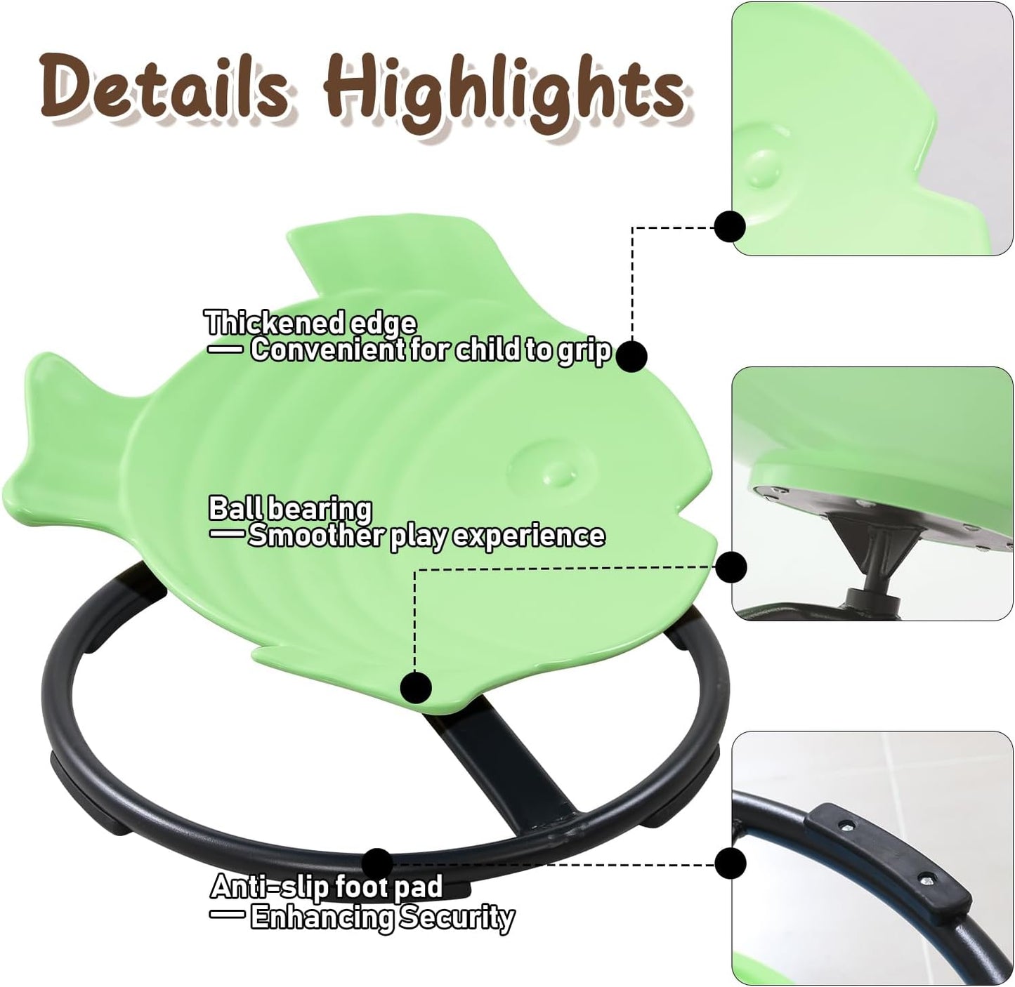 Spinning Chair for Autistic Kids, Sensory Toys for Kids With Autism, 360° Sensory Swivel Chair, Fish-Shaped Spin Seat for Children With ADHD, Safe & Smooth Sit and Spin Improve Balance (Green)