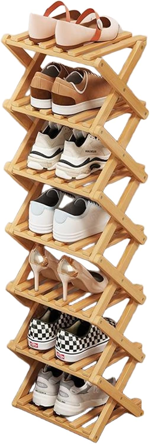 Simcat Wood Shoe Rack Foldable Shoe Organizer Shoe Storage for Small Spaces Free Standing Shelf for Entryway, Bedroom, Garage (7 Tiers,Primary Colors)