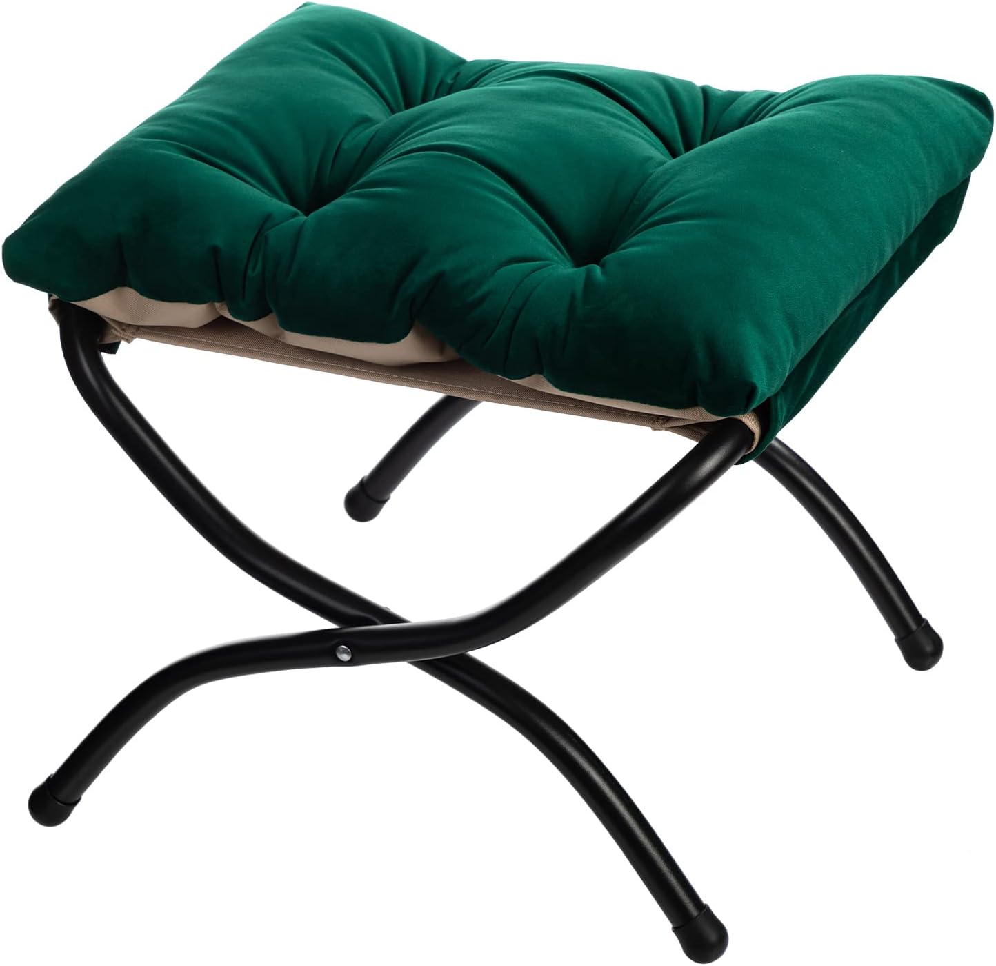 HollyHOME 15"(H) Folding Footrest Stool, Upholstered Small Foldable Ottoman, Accent Padded Sofa Foot Stool for Lazy Chair, Metal Frame Portable Foot Rest Ottoman for Home, Living Room, Bedroom, Green