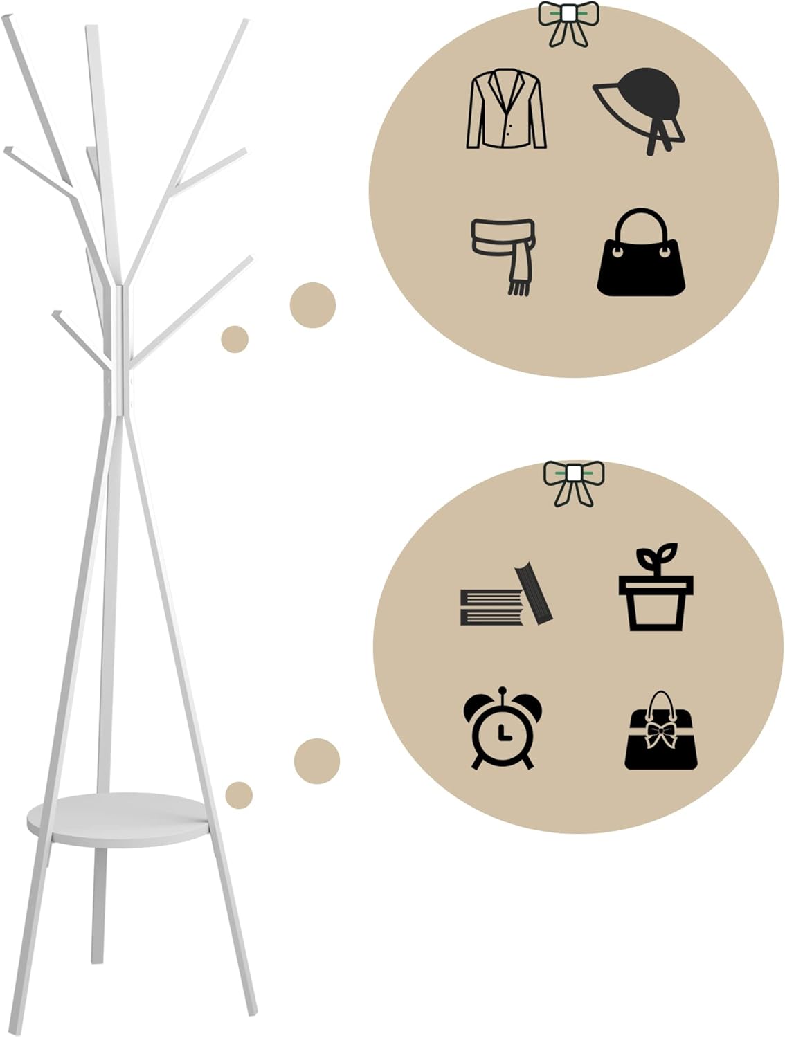 Coat Rack Hat Stand Free Standing Display Hall Tree Metal Hat Hanger Garment Storage Holder with 9 Hooks for Clothes Hats and Scarves in Black,17.72"Wx17.72"Dx70.87"H (White)