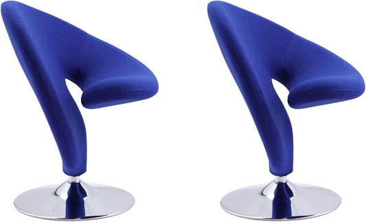 Manhattan Comfort Curl Mid Century Modern Wool Blend Upholstered Living Room Swivel Accent Chair with Chrome Metal Base, Set of 2, Blue