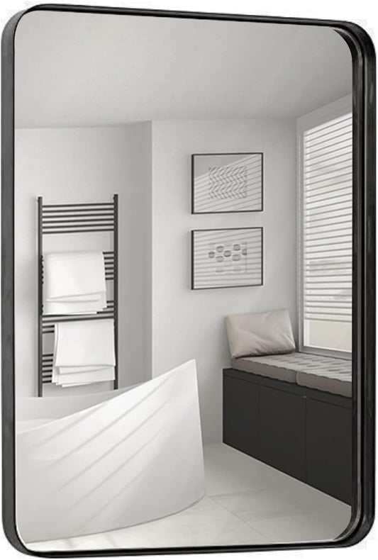 Hamilton Hills 22x30 inch Metal Bronze Frame Mirror for Bathroom | Brushed Rectangular Rounded Corner Vanity | 2" Deep Set Design Large Wall Mirrors Decorative | Hangs Horizontal and Vertical