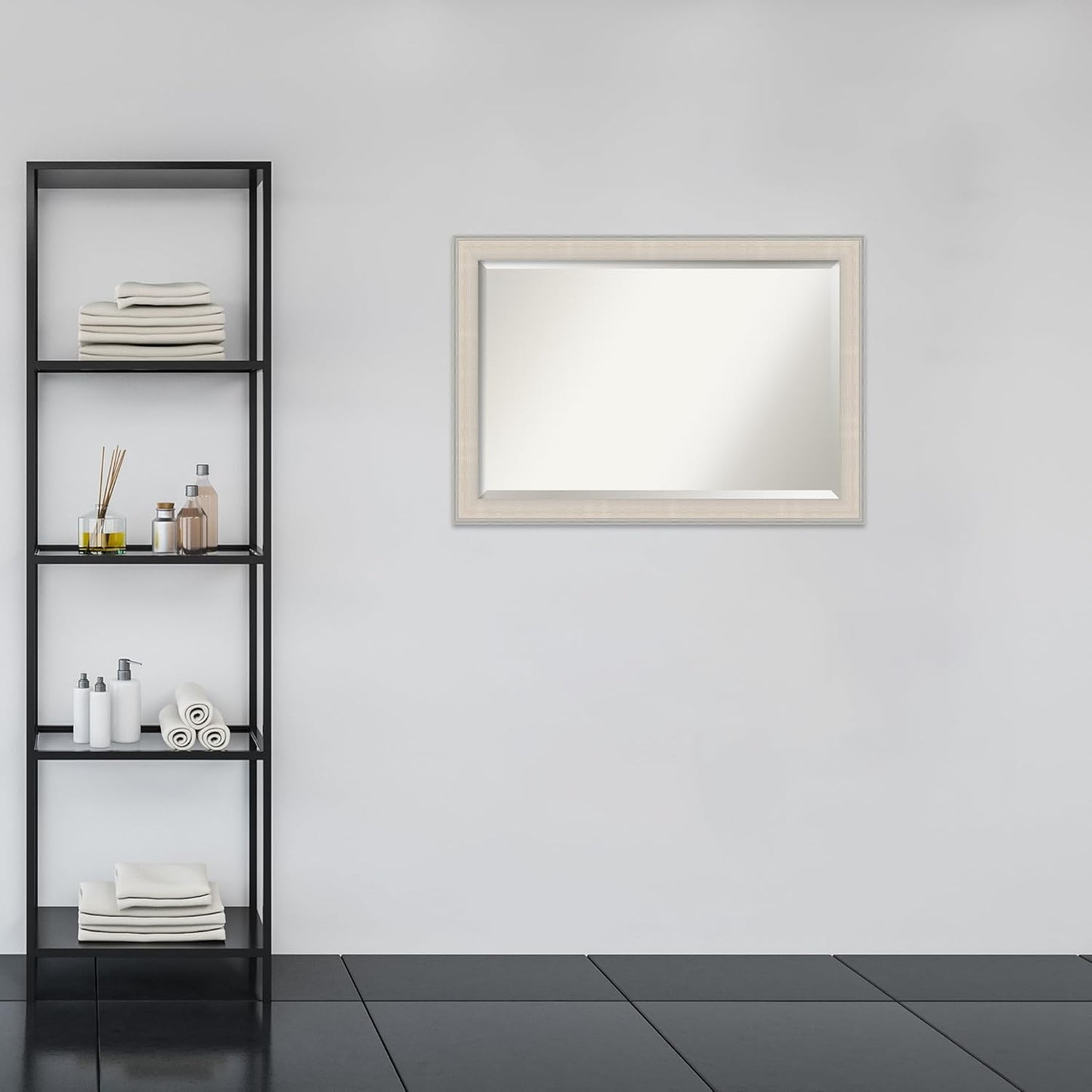 Amanti Art White Bathroom Mirror for Over Sink, 29x41 Cottage White Silver Rectangle Vanity Mirror, Large Coastal Wood Frame, Hangs Horizonally and Vertically, Bathroom Wall Decor, Beveled Edge