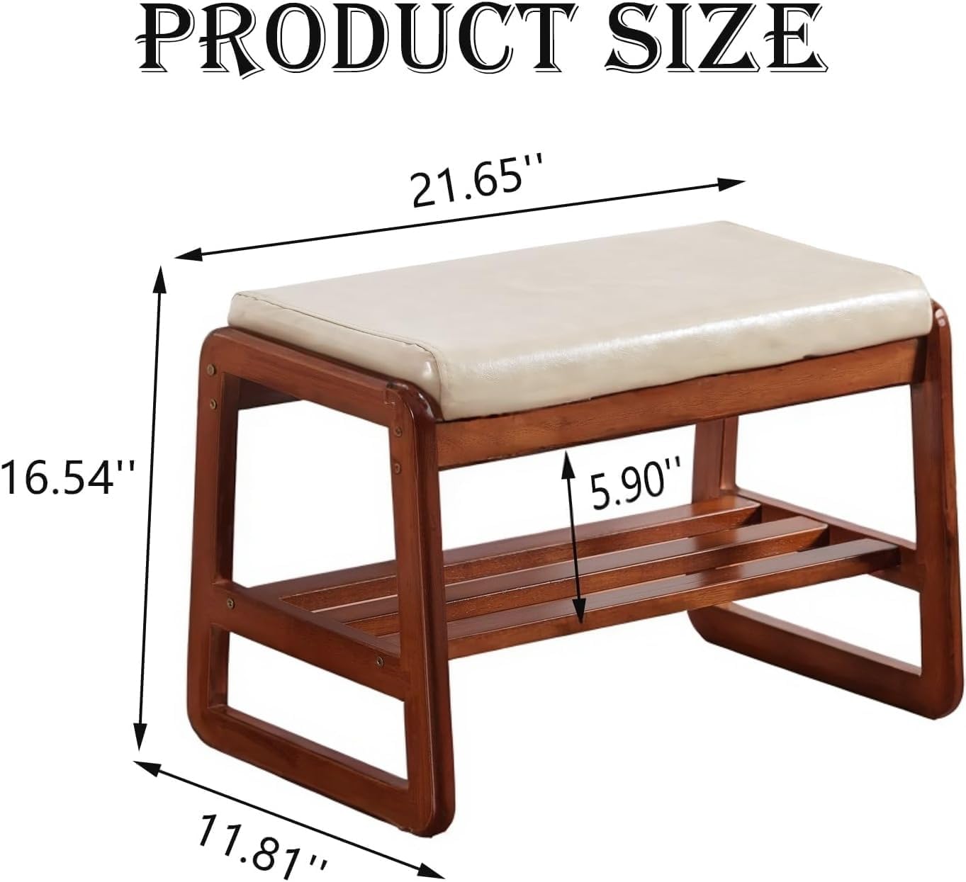 Shoe Rack Bench, Solid Wood Entryway Bench, Shoe Storage with Cushion Seat for Entry, Hallway (Beige-21.65")